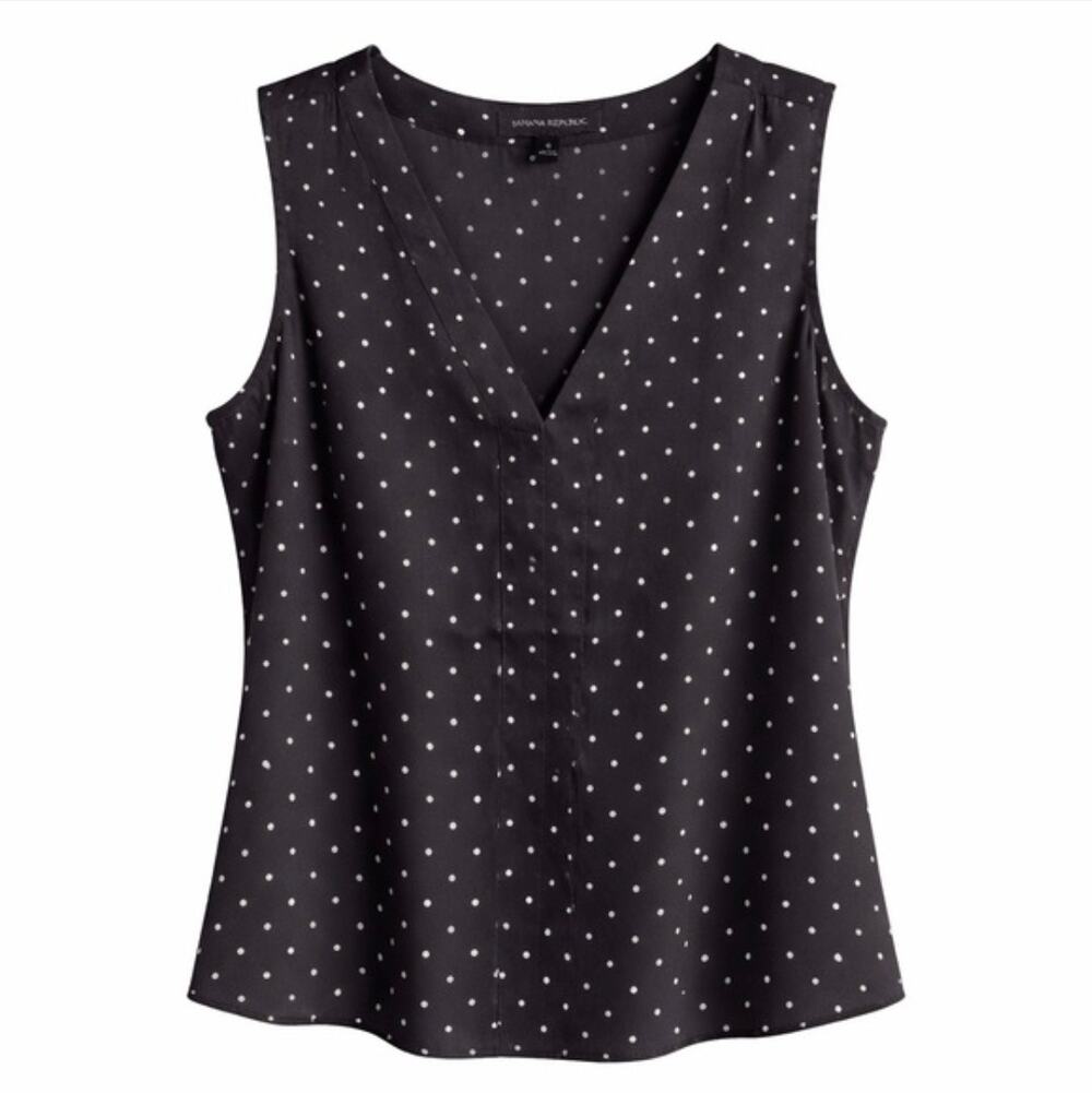 Banana Republic Black w. Gold Polka Dots V Neck Sleeveless Blouse